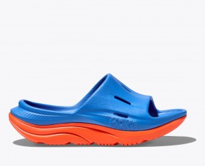 Kids' HOKA Ora Recovery 3 Slides Blue / Orange | 217-VJGIAX