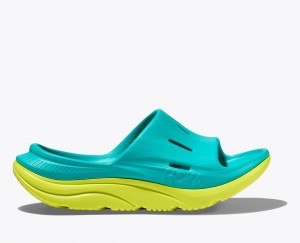 Kids' HOKA Ora Recovery 3 Slides Turquoise / Green | 092-GKQEFV