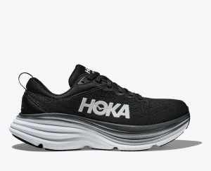 Men's HOKA Bondi 8 Running Shoes Black / White | 286-JZGOFI