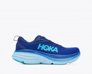 Men's HOKA Bondi 8 Running Shoes Dark Blue / Light Blue | 730-RYKPHJ