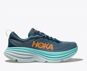 Men's HOKA Bondi 8 Running Shoes Dark Blue / Turquoise | 981-MZEFIK