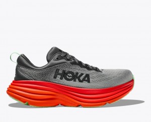 Men's HOKA Bondi 8 Running Shoes Dark Grey / Red | 247-CUIZAD