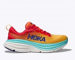 Men's HOKA Bondi 8 Running Shoes Orange / Red / Turquoise | 413-NGPJIB