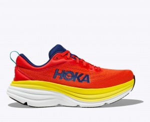 Men's HOKA Bondi 8 Running Shoes Red / Yellow | 640-ZVPDLO