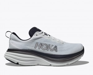 Men's HOKA Bondi 8 Running Shoes White / Black | 863-QCUDSA