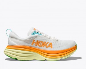 Men's HOKA Bondi 8 Running Shoes White / Orange | 691-DEIASW