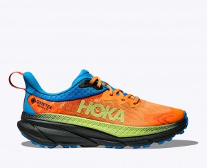 Men's HOKA Challenger 7 GTX Trail Running Shoes Orange / Green / Blue | 970-HLZWEC