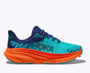 Men's HOKA Challenger 7 Trail Running Shoes Turquoise / Orange | 805-HXTZID