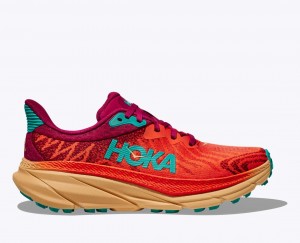 Men's HOKA Challenger 7 Trail Running Shoes Dark Orange / Red | 823-FCPLSK