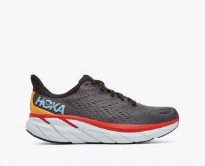 Men's HOKA Clifton 8 Running Shoes Dark Grey / Red | 329-KYQADU