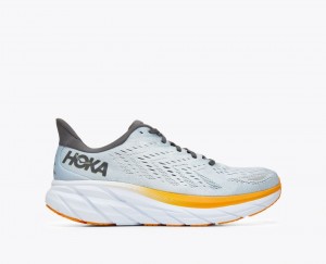 Men's HOKA Clifton 8 Running Shoes Light Blue / Orange | 964-WEYQHC