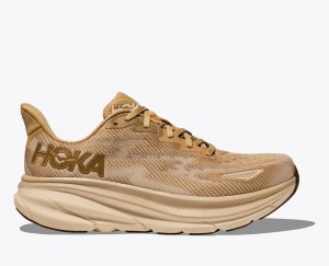 Men's HOKA Clifton 9 Running Shoes Beige / Brown | 190-ZDWRMS