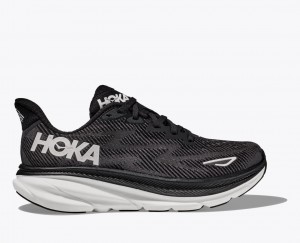 Men's HOKA Clifton 9 Running Shoes Black / White | 751-POVKQI