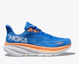 Men's HOKA Clifton 9 Running Shoes Blue / Orange | 961-JCOVKB