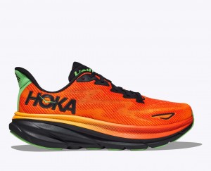 Men's HOKA Clifton 9 Running Shoes Dark Orange / Black | 530-BYNVQW