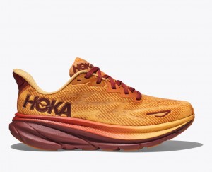 Men's HOKA Clifton 9 Running Shoes Orange / Dark Red | 851-WSIQUE