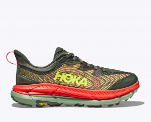 Men's HOKA Mafate Speed 4 Trail Running Shoes Olive / Red | 307-ONIJWX