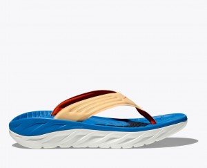 Men's HOKA ORA Recovery Flip Flops Blue / Beige | 074-VUERFO