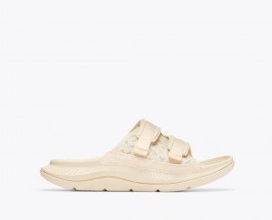 Men's HOKA Ora Luxe Slide Cream | 614-RZUYQD