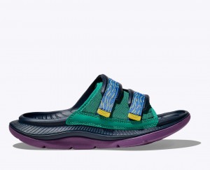 Men's HOKA Ora Luxe Slide Dark Blue / Green / Purple | 051-OKRGVQ