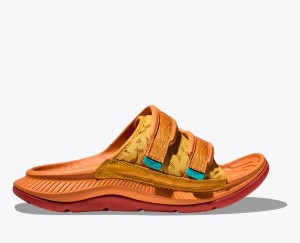 Men's HOKA Ora Luxe Slide Dark Orange | 147-KQRNYT