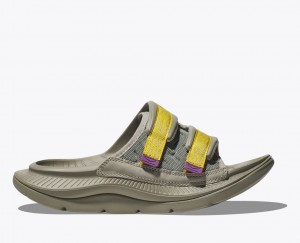 Men's HOKA Ora Luxe Slide Khaki / Yellow | 059-TAZMLN