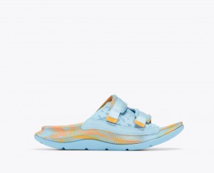 Men's HOKA Ora Luxe Slide Light Blue / Orange | 642-GHYFUC