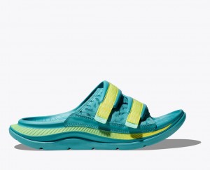 Men's HOKA Ora Luxe Slide Turquoise | 816-QFJBZW