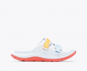 Men's HOKA Ora Luxe Slide White / Orange / Blue | 819-HMXBFJ