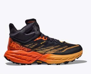 Men's HOKA Speedgoat 5 Mid GTX Hiking Boots Black / Orange | 710-WGZJMK