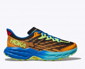 Men's HOKA Speedgoat 5 Trail Running Shoes Orange / Black / Blue | 817-ACNSMY