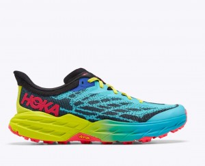 Men's HOKA Speedgoat 5 Trail Running Shoes Turquoise / Black / Green | 936-XAVLYS