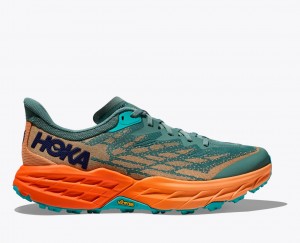 Men's HOKA Speedgoat 5 Trail Running Shoes Green / Orange | 025-ACBVOW