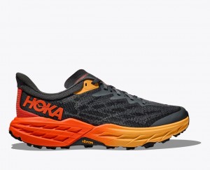 Men's HOKA Speedgoat 5 Trail Running Shoes Black / Orange / Red | 159-YXNDRV