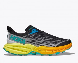 Men's HOKA Speedgoat 5 Trail Running Shoes Black / Grey / Orange | 129-QIZAKJ