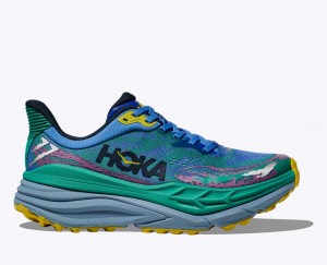 Men's HOKA Stinson 7 Trail Running Shoes Green / Blue | 201-LXPRME