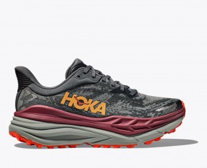 Men's HOKA Stinson 7 Trail Running Shoes Dark Grey / Black / Dark Red | 264-RKODBH