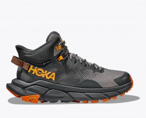 Men's HOKA Trail Code GTX Hiking Boots Grey / Black | 609-KODWAR