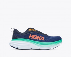 Women's HOKA Bondi 8 Running Shoes Dark Blue / Turquoise | 169-XRDPUZ