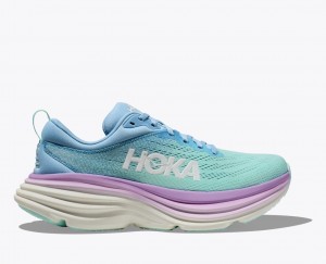 Women's HOKA Bondi 8 Running Shoes Turquoise / Blue / Purple | 753-VJTLZE