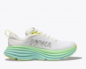 Women's HOKA Bondi 8 Running Shoes White / Light Green | 038-BRQJEC