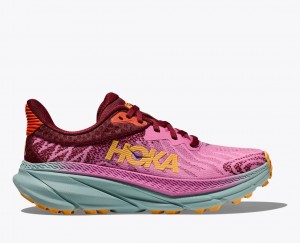 Women's HOKA Challenger 7 Trail Running Shoes Pink / Dark Red | 285-QWDZHC