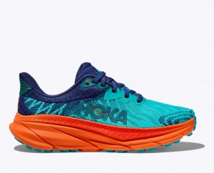 Women's HOKA Challenger 7 Trail Running Shoes Turquoise / Navy | 128-FSNHOY