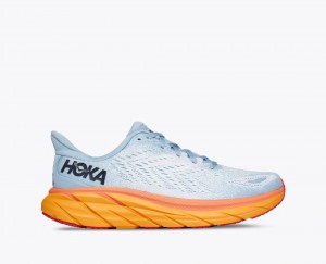 Women's HOKA Clifton 8 Running Shoes Light Blue / White / Orange | 687-DOGZKP