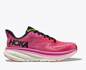 Women's HOKA Clifton 9 Running Shoes Pink / Black | 156-MYKNFP