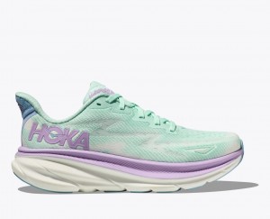 Women's HOKA Clifton 9 Running Shoes Turquoise / Purple | 867-NLUEZJ