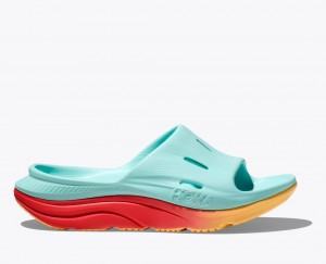 Women's HOKA Ora Recovery 3 Slide Light Turquoise / Orange | 294-SWGCDI