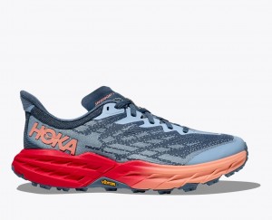 Women's HOKA Speedgoat 5 Trail Running Shoes Blue Grey / Red | 502-WEYTDR