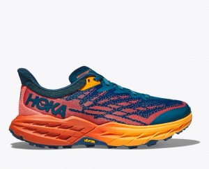 Women's HOKA Speedgoat 5 Trail Running Shoes Dark Blue / Orange | 046-DCTAHU