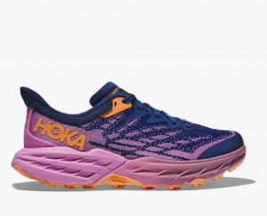 Women's HOKA Speedgoat 5 Trail Running Shoes Navy / Pink | 921-WDMIVU